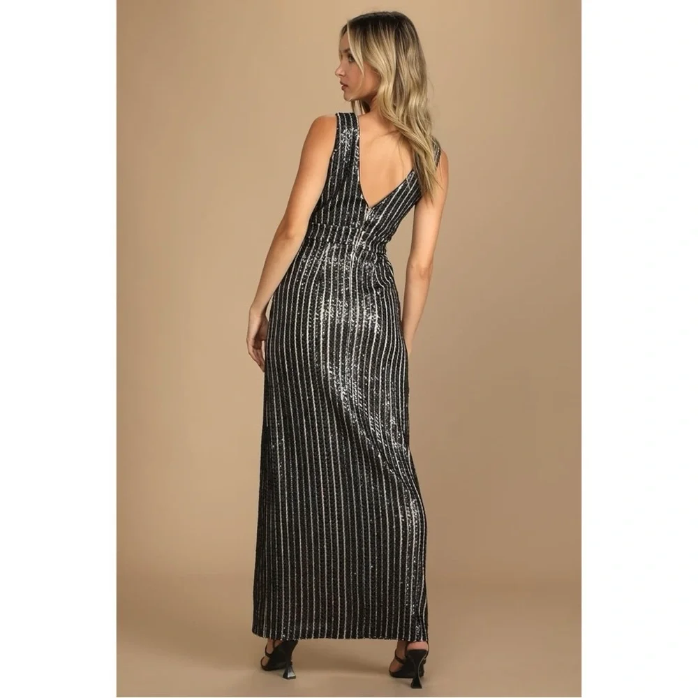 NWT Lulu’s Size XL Unforgettable Elegance Black Sequin Sleeveless Maxi Dress